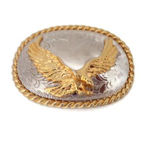 American Eagle Gold Silver Tone Metal Embossed Belt Buckle  3275